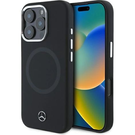 Mercedes MEHMP16L23SUTTK Custodia rigida per iPhone 16 Pro 6.3 nera Silicone Logo tono su tono MagSafe (1/5)