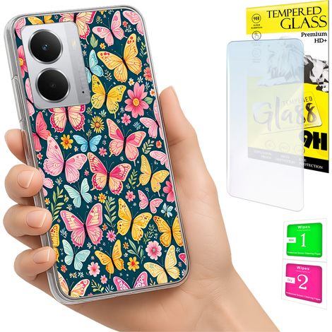 Coque pour Realme 14 5G / 14T 5G - Coque arrière papillon avec protection en verre 9H et motif photo (1/5)