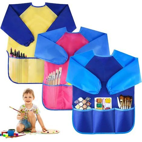 3pcs Kids Painting Smock, Painting Apron, Long Sleeve Waterproof Kids Painting Apron with 3 Pockets for Kids 3-8 Years Old Painting and Cooking (1/5)