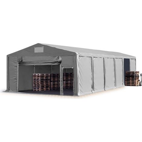 TOOLPORT Tendone deposito 8x12m Tendone Industriale con altezza laterale 3m telone in PVC 850 N grigio 100% impermeabile con apertura a fisarmonica