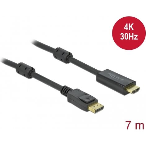 Delock Cable pasivo de DisplayPort 1.2 a HDMI 4K 30 Hz 7 m