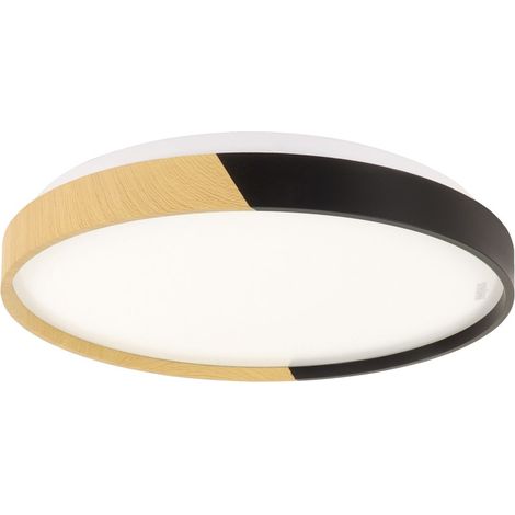 LED Deckenlampe Metall IP44 4100 K neutralweißes Licht 1650 lm D: 38 cm rund Holz (Eiche) Schwarz