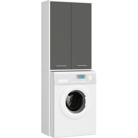 Akord – Meuble machine à laver 64 cm – 2 portes façade gris graphite – 4 étagères – Panneau stratifié – Hauteur 180 cm – Profondeur 30 cm