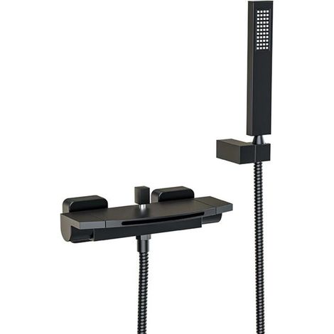Robinet de Baignoire Cascade Thermostatique avec Douchette Robinet mitigeur Laiton Robinet Douche \u200bMontage Muralavec Douche Chaud Et Froid Noir (1/5)