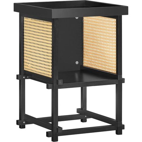 HFBT03-SCH Table d'appoint Design, Table Basse Carrée, Bout de Canapé, Table de Chevet avec Compartiment Ouvert, Cadre en Bambou, Noir et Jaune