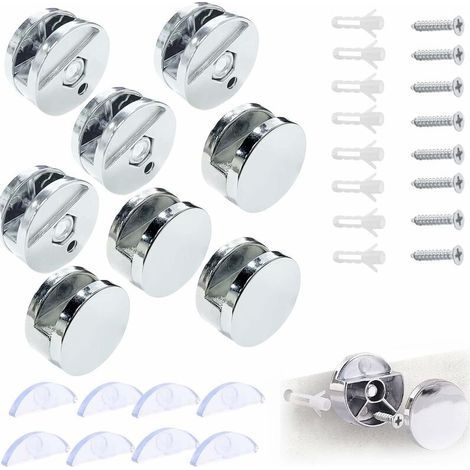 Support Mural Miroir De Fixation, Pince de Verre Miroir Rond Support Miroir, Accroche Miroir, Fixation Miroir Supports, pour 3-5mm Miroir avec Entretoise Verre, 8 Pièces (1/4)