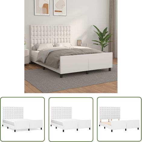 The Living Store Cadre de lit sans matelas blanc 140x200 cm similicuir - Lit Double - Cadre De Lit - Tête De Lit - Similicuir - Meuble De Chambre (1/5)