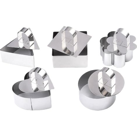 Ensemble de 5 emporte-pièces et cercles à mousse en acier inoxydable (1/4)