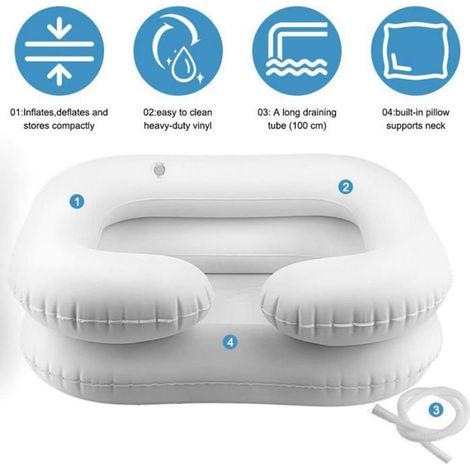 Lavabo gonflable - - pour lit - portable - pour personnes alitées et patients postopératoires - salon de shampoing (1/4)