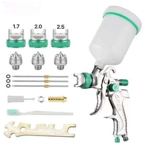 Pistolet à peinture professionnel haute pression Kit de pistolet à air comprimé Alimentation par gravité Pistolet à peinture pneumatique HVLP 600CC 1.7MM/2.0MM/ 2.5MM 3 buses de taille (1/4)