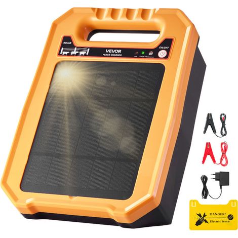 Chargeur de Cloture Electrique Solaire, 0,3 J, Electrificateur de Cloture Electrique, 8 kV, Portee 1-3 km, Autonomie 7 Jours, Resistant aux Intemperies, pour Empecher Intrusion Animaux Sauvages