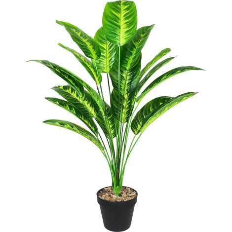Plantes Artificielles Arbre Oiseau de Paradis Artificiel en Pot Palmier Fausse avec Feuilles Bananier Tropical 80CM Grande Vertes Décoration pour Maison Salon Moderne (Jaune Vert) (1/5)