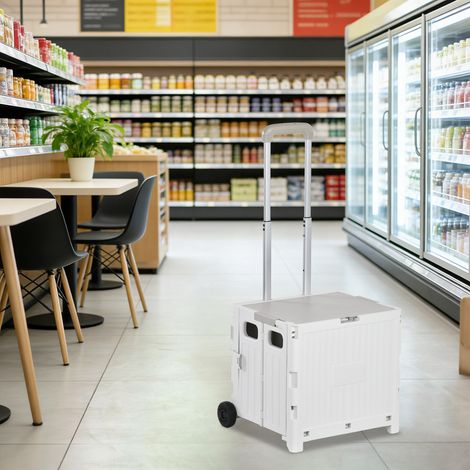 Wagon Supermarché Roues Longueur Poignée Réglable Capacité 32 Litres Blanc 41,5x32,5x85cm (1/4)