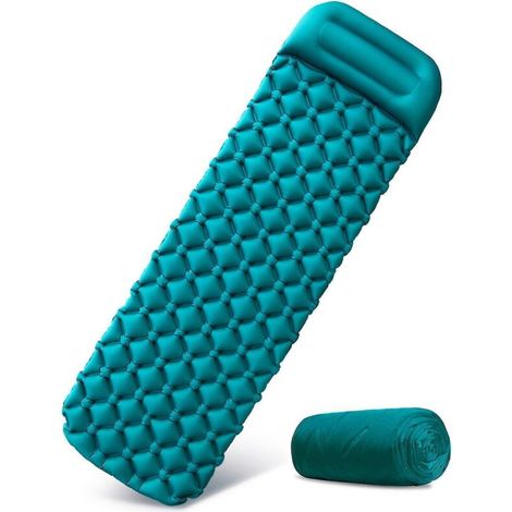 Matelas de camping autogonflant ultra-résistant de 10 cm d'épaisseur, idéal pour la randonnée, la tente et la marche. Matelas avec oreiller intégré. (1/5)