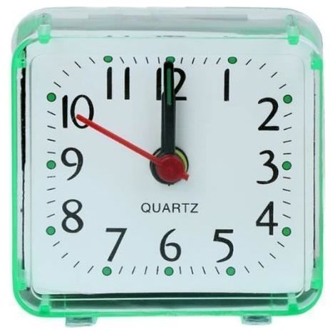 Vert - Silent square analog alarm clock, colorful wind-up birthday gift.