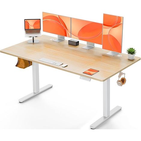 Electric Standing Sitting Desk, 140x70cm, Beige (1/5)