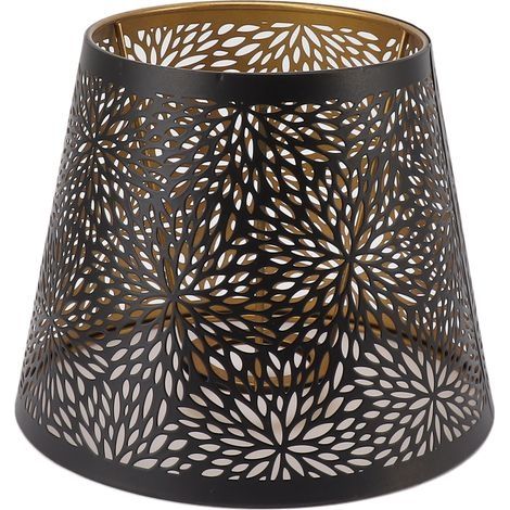 Abat-jour en métal noir avec motif doré intérieur – Hauteur 15 cm – Diamètre 19 cm – E27 pour lampe plafond ou table