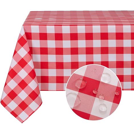 Nappe Rectangulaire à Carreaux Tissu 140x280 cm, Lavable Anti-Taches Imperméable pour l'extérieur Pique-Nique Salle à Manger Jardin Fête Mariage, Rouge et Blanc (1/5)