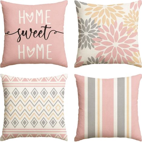 Set mit 4 dekorativen Kissenbezügen für Sofa, Wohnzimmer und Außenbereich, 45 x 45 cm, rosa Dahlienmuster