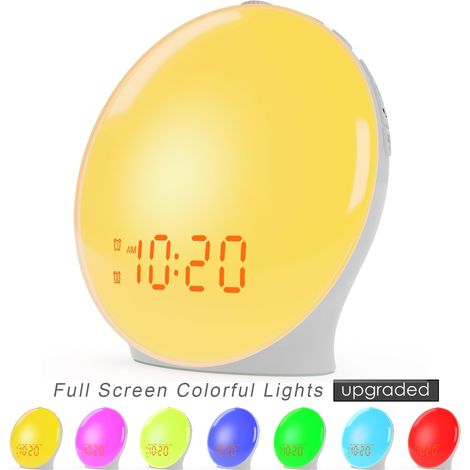 Réveil Lumière Aube - Simulation Lever du Soleil - Radio FM - Double Alarme - Veilleuse Multicolore 7 Couleurs - 7 Sons Naturels - Pour Chambre Enfants Adultes - 1 Pièce (1/4)