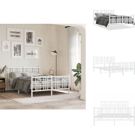 Cadre de lit métal sans matelas et pied de lit blanc 140x190 cm - Cadre De Lit - Lit Double - Lit Metal - Lit Blanc - Meuble Chambre (1/5)