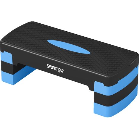 Stepper Fitness Aérobic 3 Niveaux, Hauteur Réglable 10/15/20 cm avec Rehausses, Surface Antidérapante, 68x29x20cm, Bleu (1/5)