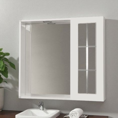 Specchiera contenitore con anta inglesina e luce Led Bianco Lucido 68 cm (1/2)