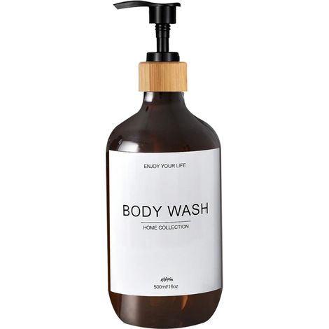 (B-Amber-body-500ml) Flacon distributeur de shampoing, gel douche et après-shampoing étanche, pré-étiqueté et rechargeable. (1/5)