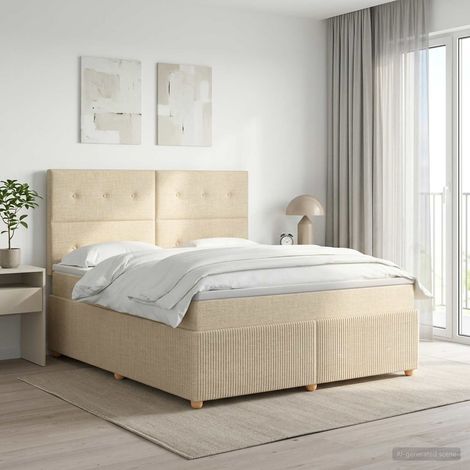 Cama box spring con colchón Crema 140 x 200 cm Tela (1/5)
