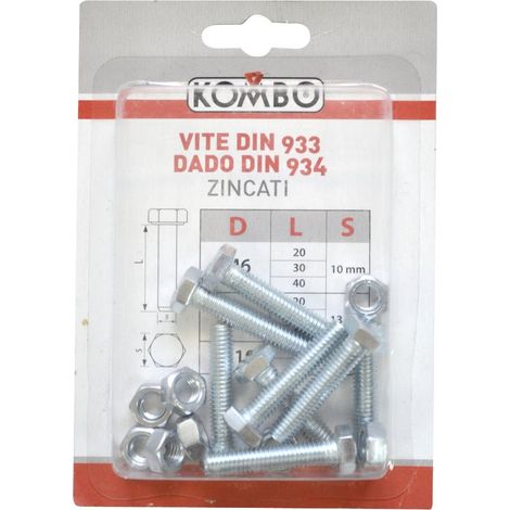 SET DI 8 VITI M6 X 30 DIN933 CLASSE DI RESISTENZA 4.8