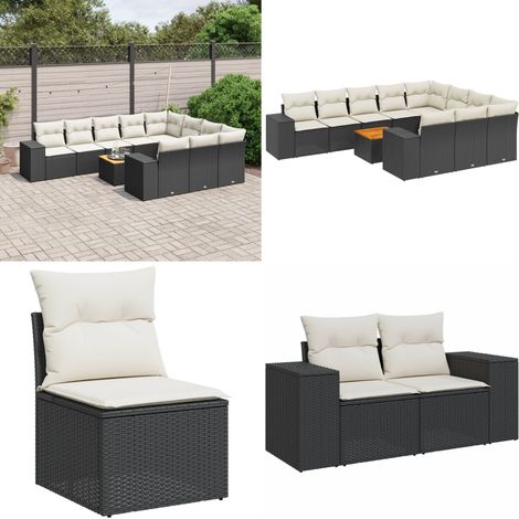 11-tlg. Garten-Sofagarnitur mit Kissen Schwarz Poly Rattan - Gartensorte - Gartenmöbelset - Esstischgarnitur - Outdoor Möbel - Lounge Set - Home & Living (1/5)