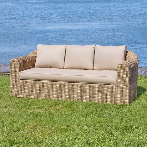 Hesperide – Canapé de jardin 3 places en résine tressée beige – Aluminium traité époxy – Longueur 188cm – Largeur 89cm – Hauteur 73cm
