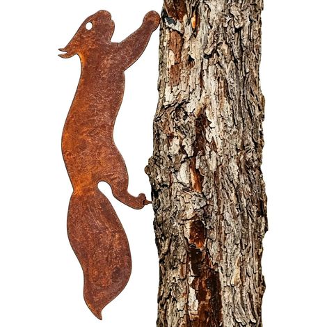 Decoración de jardín al aire libre, Decojardin al aire libre, esculturas y estatuas de jardín, Décojardin, Ardilla de metal oxidado 30 cm Decoración de árbol de jardín Césped Terraza Figura de animal  (1/5)