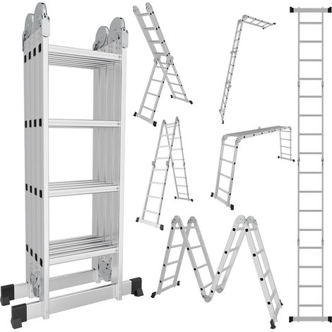 Randaco Escalera transformable 7 en 1 de aluminio, 4x4 peldaños, aprox. 470 cm / 4,7 m, plegable, 2 plataformas + 2 ruedas, carga máxima 150 kg (1/5)