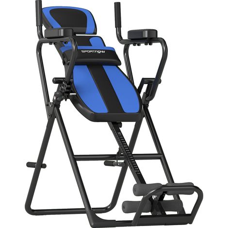 SPORTNOW tabla de inversión plegable 3 en 1 con dominadas y flexiones, altura ajustable, ángulos 20° 40° 60°, soporte lumbar, tobillo bloqueo, azul