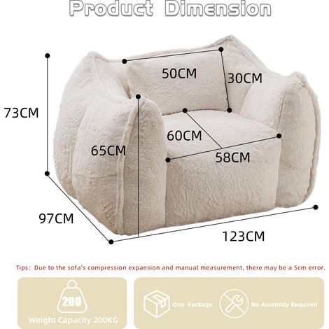 Pouf géant moelleux avec coussin, assise XXL en peluche synthétique pour tous, fauteuil au sol doux pour séjour, chambre ou studio, teinte sable. (1/5)