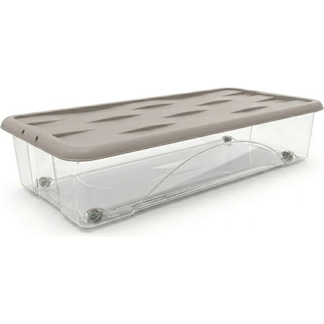 Scatola Sottoletto con Ruote e Coperchio 40 lt box basso per letto Contenitore Salvaspazio in Plastica Trasparente cm 79x39x H17,5 Ideale per Vestiti e Cambio Stagione Organizzazione Salvaspazio - col
