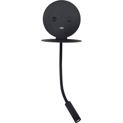 Merano Bridgeport Liseuse Noir Aluminium Réglable Commutable USB Chargeur LED 3000K Rétro-éclairage 6W 310Lm Lecteur 3W 210Lm