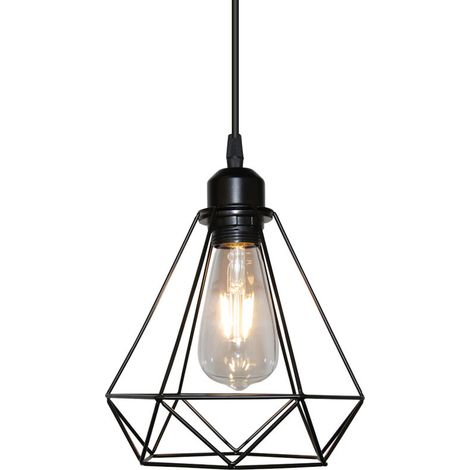 Lampe Suspension Vintage,  E27 Lustre Plafonniers (sans ampoule) Style Retro Industrielle (forme de cage) Noir BLOW (1/5)