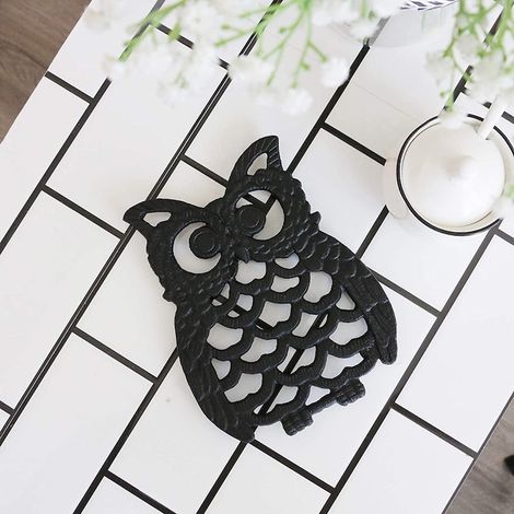Support de casseroles en fonte style vintage modèle hibou, 19 x 15 x 5 cm, noir, rangement de cuisine déco (1/5)