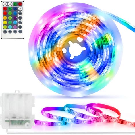 LED Strip Lights Battery Powered, 2M 60 LED RGB 5050 TV Backlight with Remote Control, Timer, Outdoor Light Strip for Home Kitchen Bedroom (1/5)