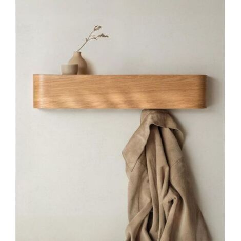 Porte-Manteau Mural Bois Design Moderne avec Crochets Muraux Cachés Panneau en Placage de Bois Massif Chêne (1/5)