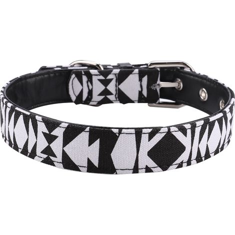 Collier de dressage pour chien et chat imprimé doux, avec boucle et sangle (Noir S) (1/5)