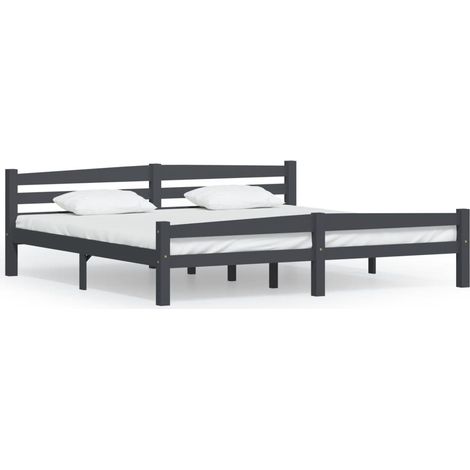 Lit adulte Cadre de lit Lit Grand Gris foncé Bois de pin massif 200x200 cm FR32462 (1/5)