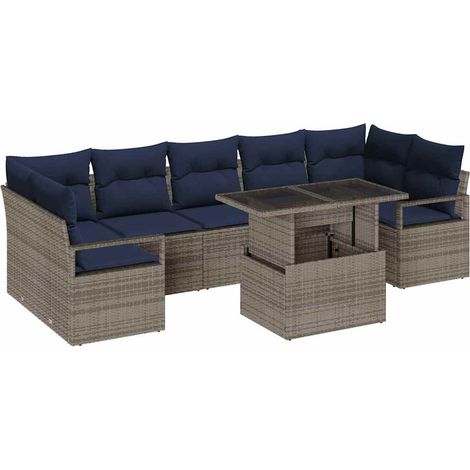 Garden Sofa Set 8 pcs Grey and navy blue Poly Rattan vidaXL (1/5)