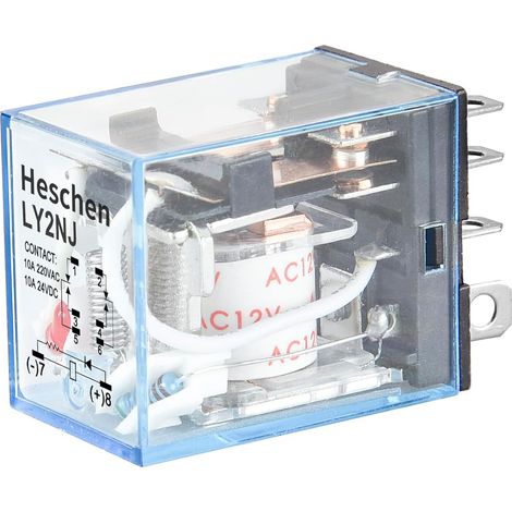 Relais à usage général, LY2NJ, Bobine 12VAC, 10A 24VDC/220VAC, DPDT, Indicateur LED (1/5)