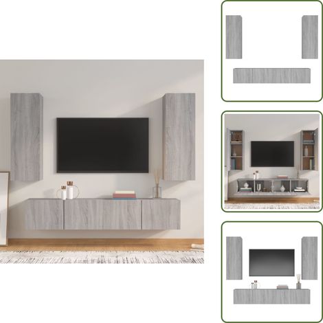 4-tlg. TV-Schrank-Set Grau Sonoma Holzwerkstoff - TV-Schrank - Holzwerkstoff - Grau - Wohnzimmermöbel - Wandmontage (1/5)