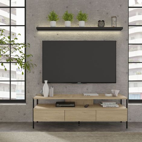Dragonfly Mobile TV 3S - Rovere Cremona, Mobile Moderno con Piedi Metallici e Sistema Push to Open