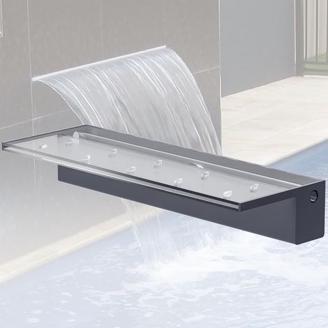 Fontaine De Piscine, Cascade Bassin Exterieur en Acrylique 90cm De Long, Lame D’Eau Largeur 20cm, Cascade Piscine Hors Sol avec Accessoires pour La Décoration D'étang, Patio,Jardin