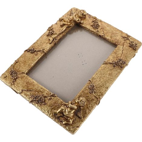 Cadre Photo Mural Doré Vintage en Résine avec Design Ange Orné, Forme Rectangulaire Stable pour Salon et Couloir Décoratif Élégant (1/5)